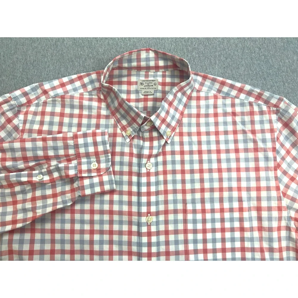 J Crew Shirt Mens Large Plaid 100% Cotton Long‎ Sleeve Button Down